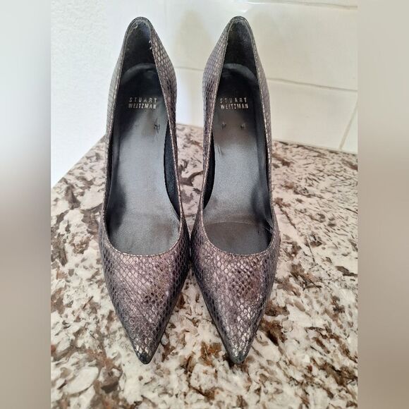 Stuart Weitzman gray silver snake print leather heels flats size 7 - Picture 1 of 11